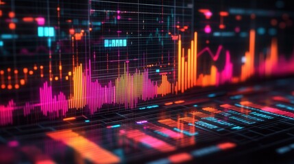 Vibrant digital interface showcasing data analytics, with colorful charts and graphs representing current trends and statistics.