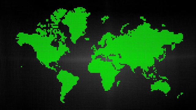 Green World Map, Black glass background, Waves