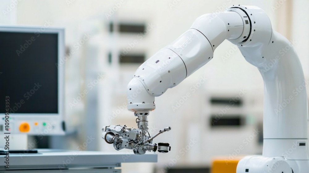Aufkleber A robot is in a lab with a computer monitor