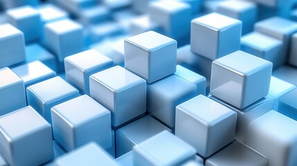 Obraz premium A close-up view of blue 3D cubes, showcasing modern digital design elements for backgrounds or graphical applications.