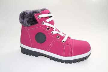 Men's boots. Waterproof leather. white background. Side view.
