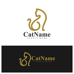 Fototapeta premium Simple line Cat logo vector illustration. Cat logo design concept template