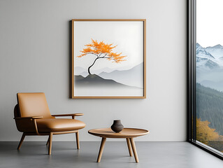 Serene autumn landscape artwork modern living room wall decor minimalist interior natural light tranquil atmosphere for home and lifestyle inspiration