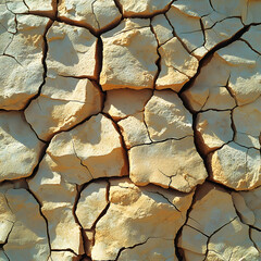 Cracked, arid, beige earth texture. Deep fissures in dried, light yellow ground.