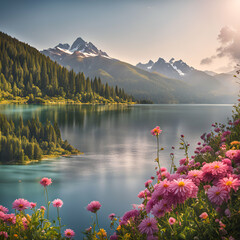 lake and mountains