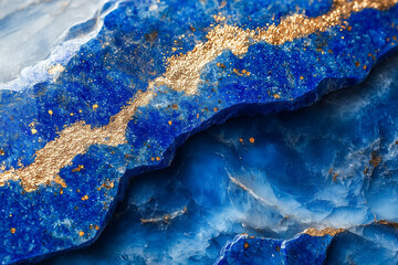 Detailed view of vibrant blue lapis lazuli featuring elegant gold highlights, showcasing its natural beauty and texture