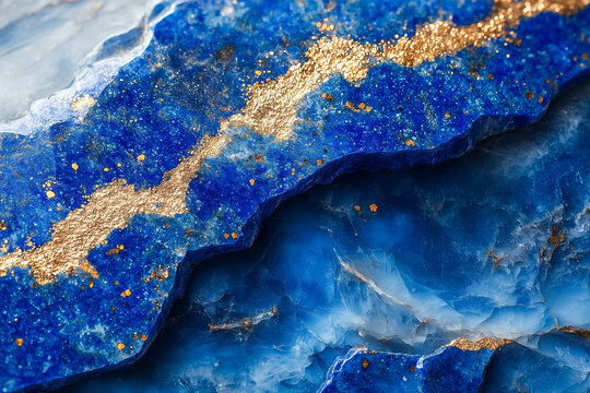 Detailed view of vibrant blue lapis lazuli featuring elegant gold highlights, showcasing its natural beauty and texture