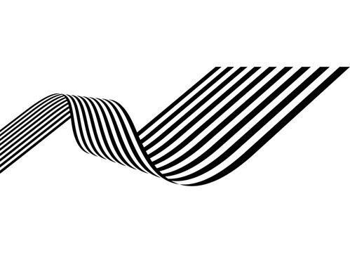 Vector ribbon of black parallel lines on a white background in retro style. Modern design element. Trendy pattern. Vector black and white background with space for text. Abstract wave.