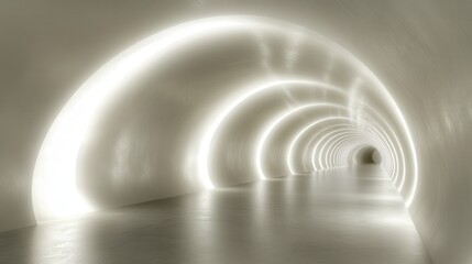Fototapeta premium A modern, illuminated tunnel with sleek lines and soft glowing light, creating an inviting and futuristic atmosphere.