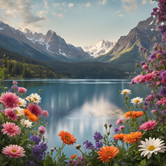 lake and mountains