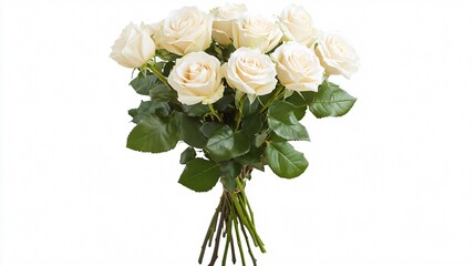 Elegant bouquet of white roses arranged beautifully with fresh green leaves for a romantic occasion or special celebration. Generative AI
