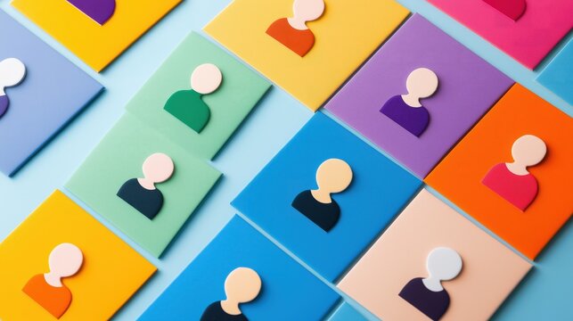 A grid of colorful avatars highlights diverse characters in a playful, modern design, ideal for digital platforms and social media engagement.
