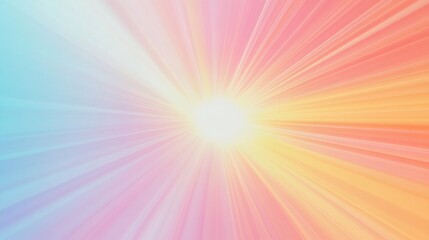 Bright, colorful rays of light emanating from a central point create a vibrant and cheerful atmosphere in a soft gradient background. Generative AI