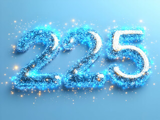 Fototapeta premium 3D Illustration - 225 Blue Glitter Numbers on Blue Background