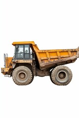 Fototapeta premium Large yellow dump truck, isolated, dirty.