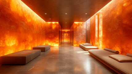 Spa room in salt cave used for haloterapy, relaxation