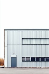 Fototapeta premium Modern warehouse, corrugated metal, large door, windows.