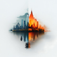 Obraz premium Urban transformation a stunning visual contrast of cityscapes and nature reflecting change and harmony artistic representation modern aesthetics thought-provoking concept