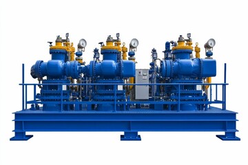 Industrial gas processing unit, blue and yellow.