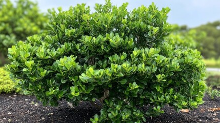 A verdant Carissa macrocarpa shrubbery