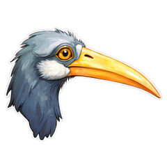 Obraz premium Colorful Bird Head Illustration Featuring a Long Beak and Striking Yellow Eye Details PNG