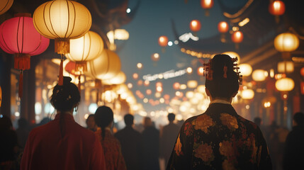Xi'an Tang Dynasty Lantern Festival, Xi'an city streets are filled with hanging lanterns and decorations typical of the Tang Dynasty, Ai generated images