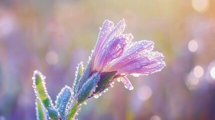 Close up of a dew-covered flower in the morning