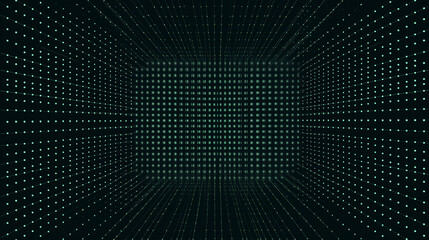 Obraz premium Digital Green Dotted Grid Abstract 3D Room Perspective