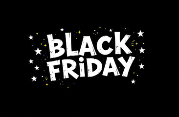 Black Friday lettering on black background with stars. Black Friday concept.