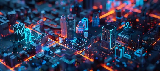 Obraz premium A Stunning Close-Up of a Motherboard Resembling a Futuristic Cityscape with Intricate Details and Glowing Circuit Patterns