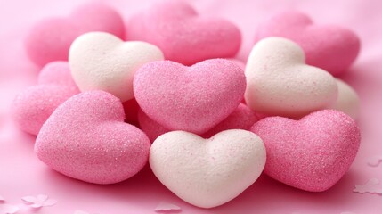 Obraz premium Romantic Valentines Day Composition Pink And White Sparkling Hearts On Pink Background
