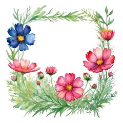 Fototapeta premium Beautiful Watercolor Flower Square Frame for Designing and Decoration