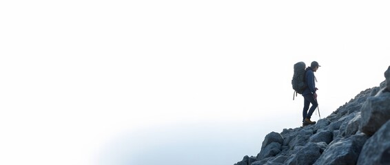 Person Hiking Isolated on White Background &ndash; Outdoor Adventure Concept