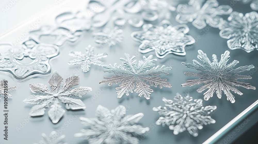 Poster snowflakes in macron up-close view