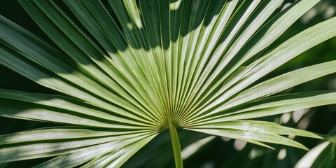 Fototapeta premium 緑のヤシの葉が陽の光を受けて輝く自然の美しい瞬間