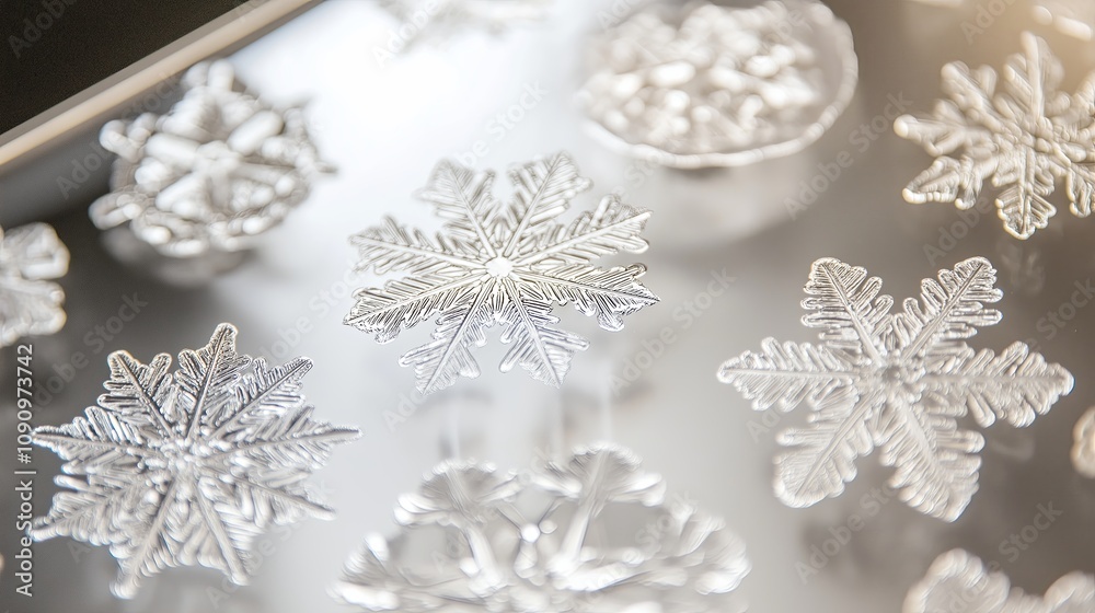 Poster snowflakes in macron up-close view