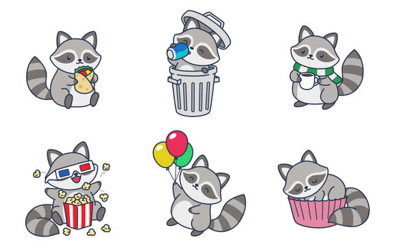 cute and adorable racoon illustration cartoon character