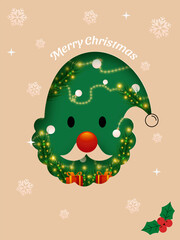 Xmas and new year modern design paper cut style with christmas tree, ball, lights and gifts greeting card vector illustration.