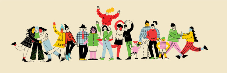 Best friends and big family concept illustration. Vector illustration of multicultural people and multicultural friendship. Happy friendship day.