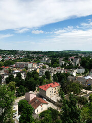 Fototapeta premium Scenic aerial view of a small town with lush greenery