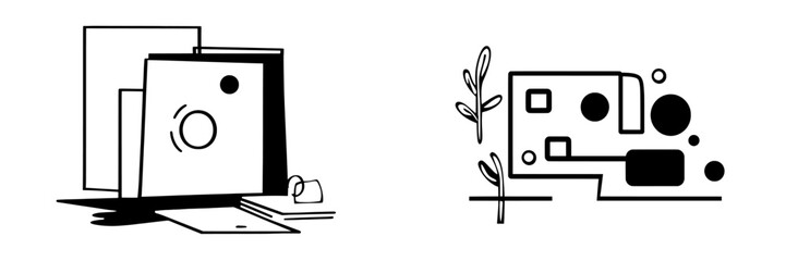 Template for a minimalist mosaic of photo frames, collage grid for presentation layouts. Modern moodboard for photo album pages or inspiration blog tiles.