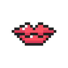 Fototapeta premium Red lips 8-bit icon, lips pixel art item.