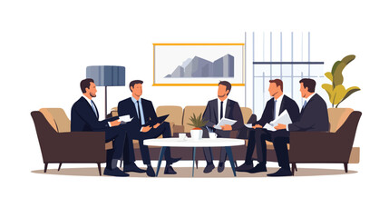 Focused Businessmen Discussing Strategy in Meeting Room