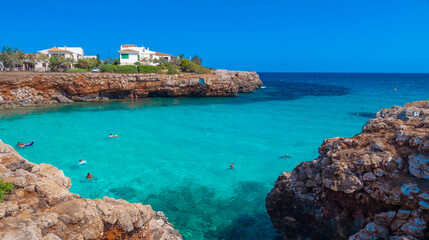 Fototapeta premium Cala Morlanda, S'illot, Manacor Sea Coast, Mediterranean Sea, Mallorca, Balearic Islands, Spain, Europe