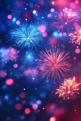 Fototapeta premium Vibrant Fireworks Display on Festive Night with Colorful Sparkles and Glowing Bokeh in a Celebratory Atmosphere