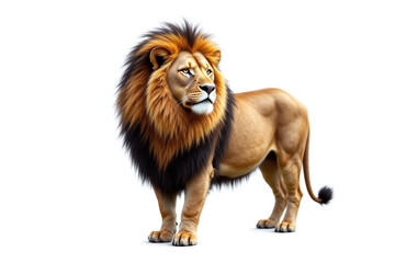 Obraz premium Majestic male lion on white background with thick mane