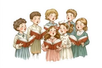 Classic Victorian Children choir illustration. Music. 