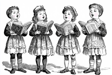 Classic Victorian Children choir illustration. Music. 