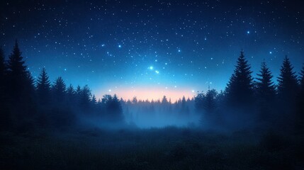 Naklejka premium Mystical Night in the Enchanting Forest Under a Starry Sky