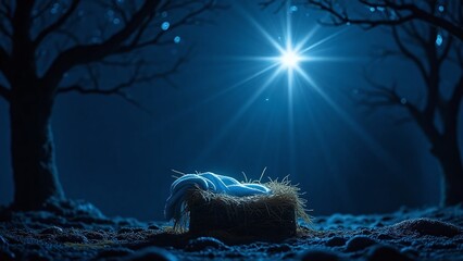 Serene nighttime nativity scene manger star